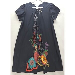 The Paragon XL Pleated‎ Floral Print Shift Dress Midi Length Casual Travel